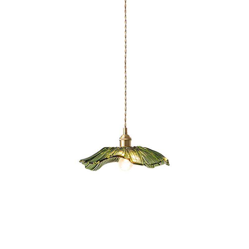 MOFAS北欧荷叶日式饭厅吧台覆古法式床头灯绿色中古玻璃卧室吊灯
