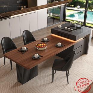 意式 木纹岩板可伸缩吃饭桌 极简高级实木岛台餐桌一体家用2025新款