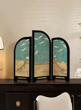 瑞合图新中式入口小屏风客厅桌面摆设茶几家居覆古绘画摆设