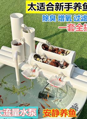 水管过滤器养鱼三合一鱼缸喷泉景观水循环静音加氧流水摆件过滤泵