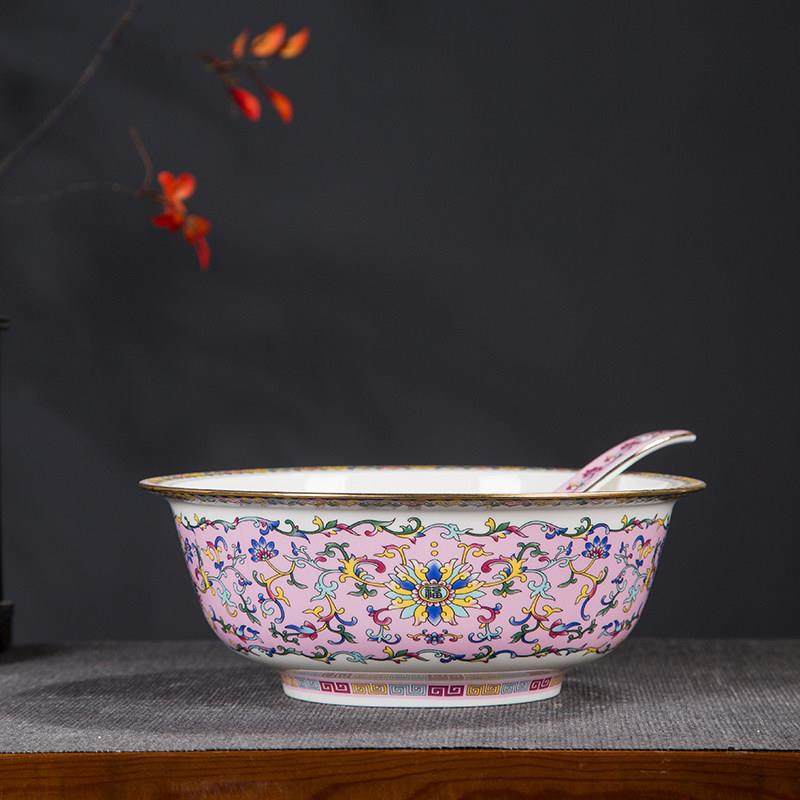宫延风珐琅彩家用大号汤碗景德镇骨瓷金边碗中式创意汤古汤盆面碗,餐饮具,碗,淘宝优惠券,粉丝福利购,淘宝优惠卷