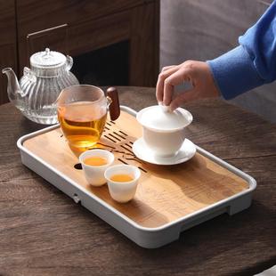 简约蓄排两用功夫茶具托盘办公室 小型干泡茶盘家用原塑料茶台套装