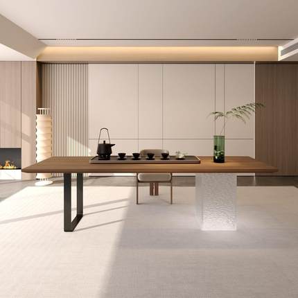 实木家用阳台茶桌椅组合网红原木大板桌餐桌2024新款亚克力小茶台