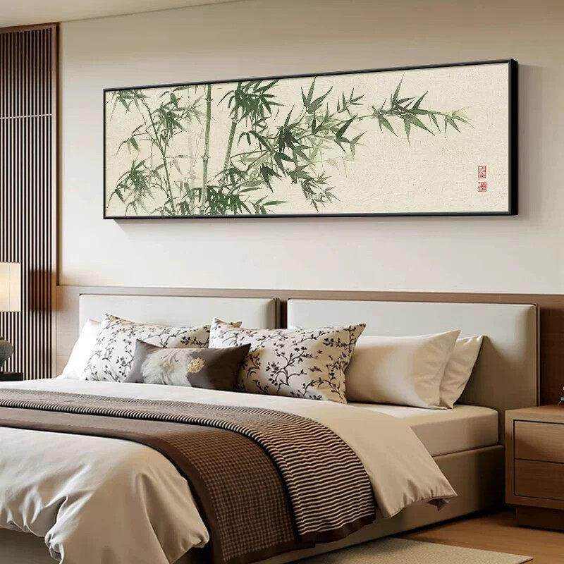 卧室头画竹报平安主房间2025画横版新装饰画挂画中式卧床竹子新款