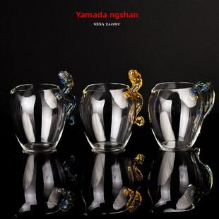 圣山高透玻璃公道杯手工高硼硅耐高温龙纹把手茶具分茶器公道杯