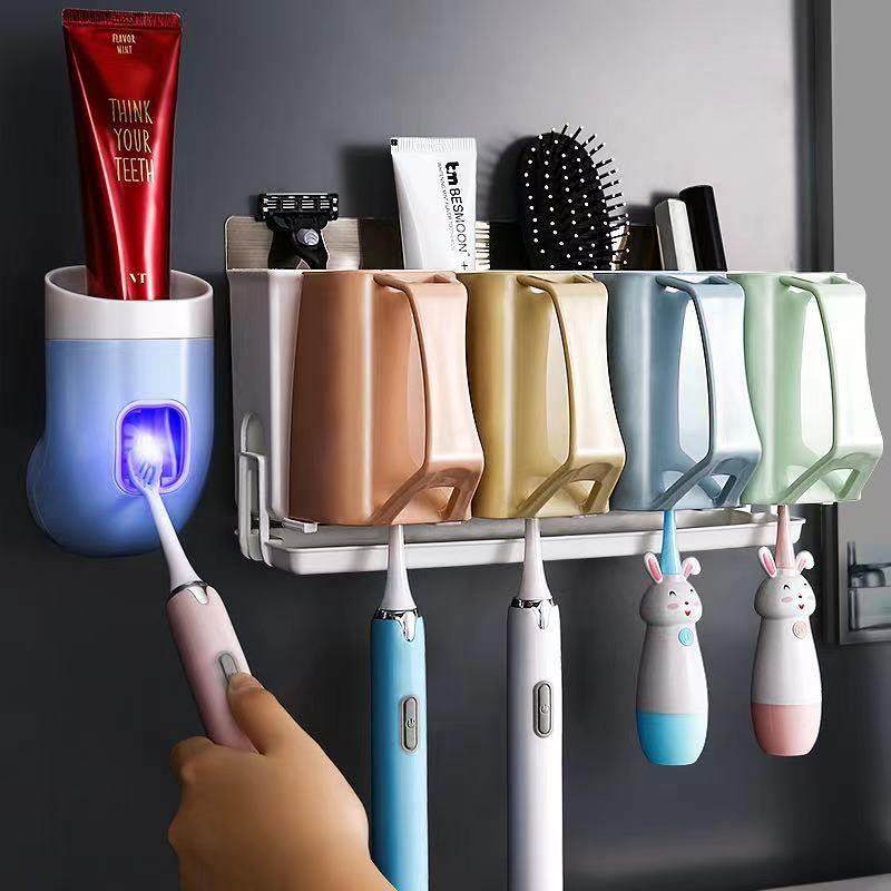 牙刷置物架免打孔漱口杯套装刷牙杯挂墙式牙缸架壁挂式收纳盒网红