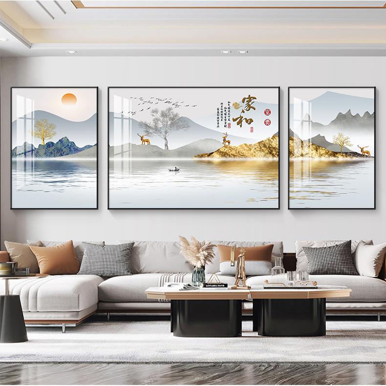 客厅装饰画新中式三联沙发背景墙挂画山水画轻奢现代简约壁画2022图片