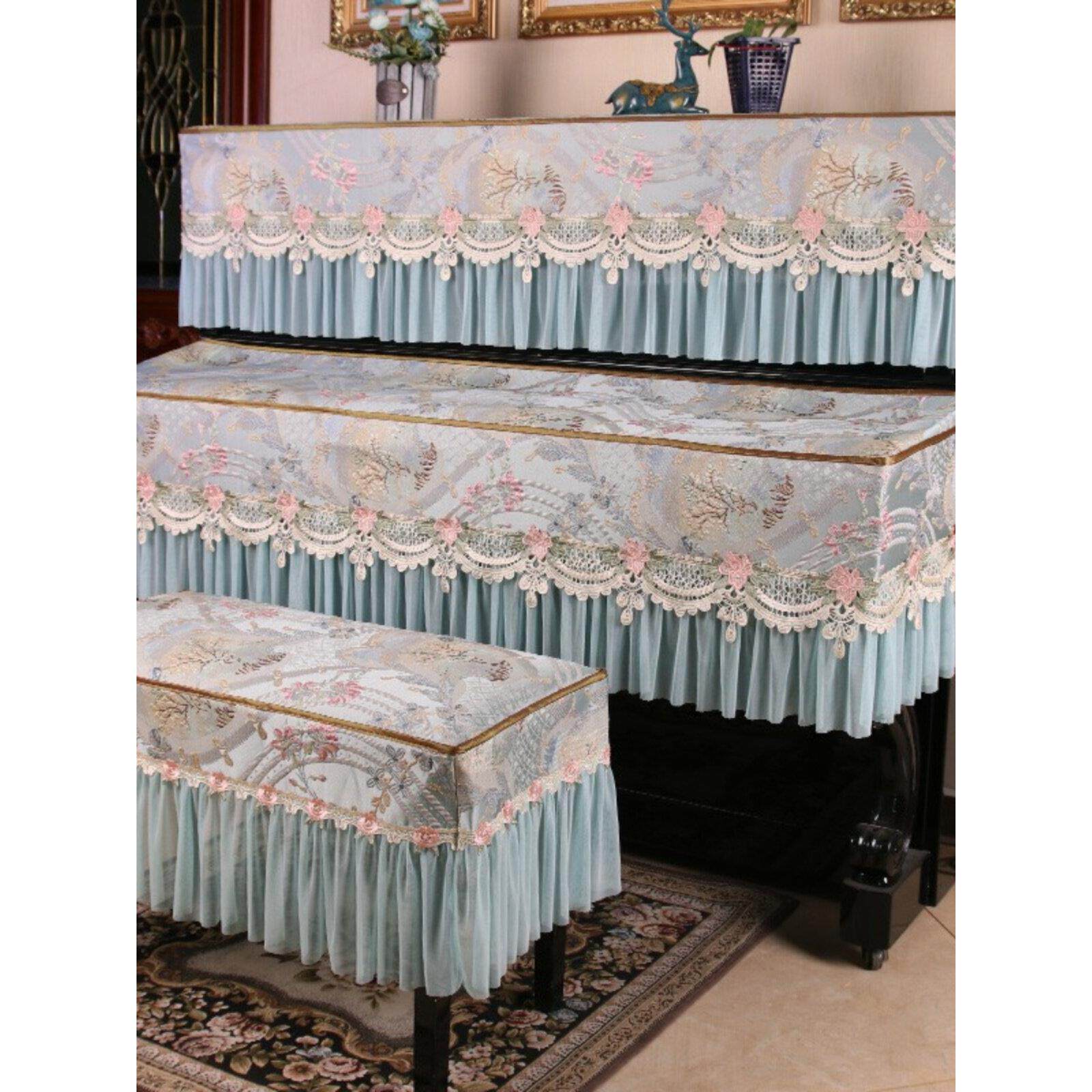 高级感蕾丝钢琴罩半罩轻奢高现代简约琴布网红钢琴防尘罩盖布凳套