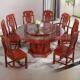 家用圆橡木带转盘餐 大圆桌 全实木餐桌椅组合 古色古香雕花中式