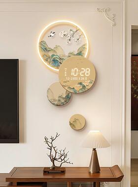 千里江山万年历电子钟客厅钟挂钟高端风景钟电视背景挂钟
