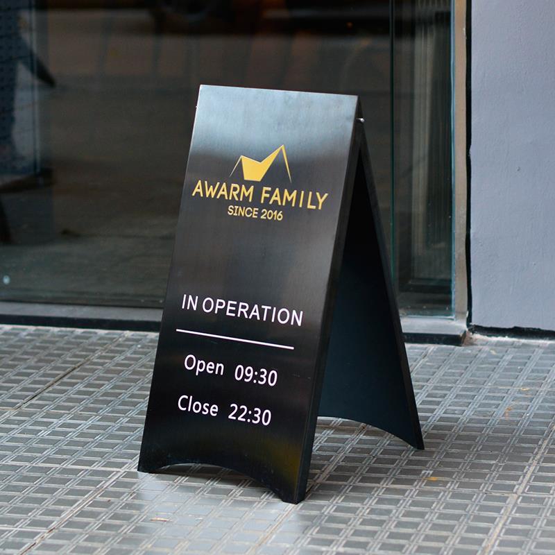 不锈钢落地立牌 a字展示牌广告牌 咖啡店门口营业时间指示提示牌
