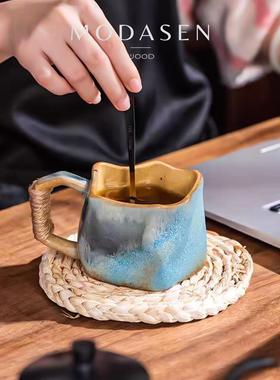 Modasen - Ting绳Ahjd覆古窑转陶瓷杯不对称咖啡杯家用水杯礼品