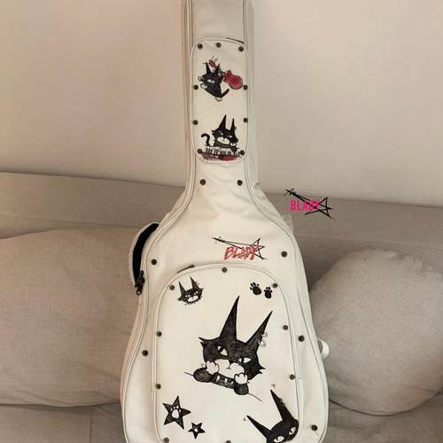 手绘【摇滚小猫】原创吉他包个性朋克铆钉木电吉他贝斯包加厚琴包