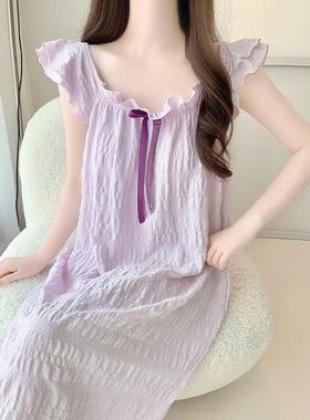 吊带睡裙夏季女款2025新款纯棉带胸垫夏天休闲 公主紫色背心睡衣