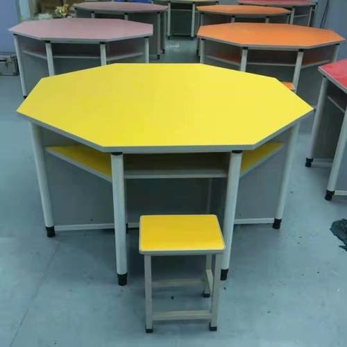 学生六角钢架桌六边形桌梯形桌长条桌三角桌扇形桌拼接桌阅览桌椅