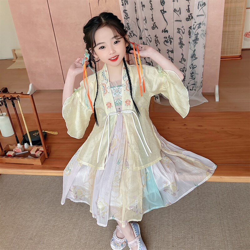 女童汉服新中式j连衣裙两件套夏装新款儿童新国风唐装女孩舞蹈国