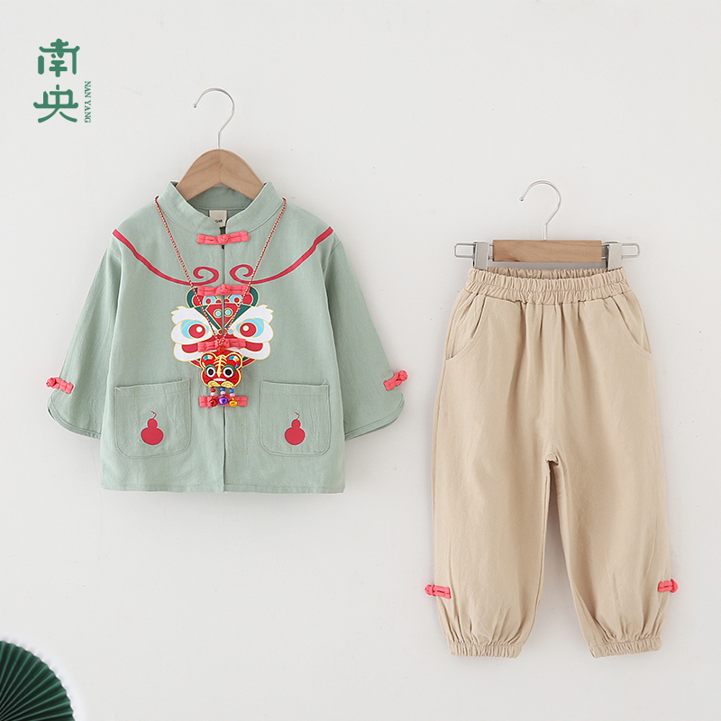 宝宝周岁礼服男童汉n服秋装v儿童唐装抓周服装春秋男孩长袖国风套