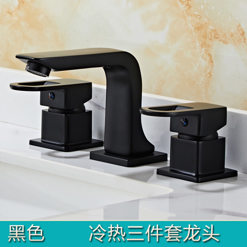 浴室柜新款卫生h间黑色三孔水龙头冷热开关配件洗脸面盆三件分体