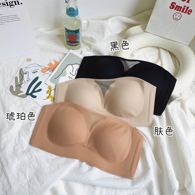 薄款无痕防滑无肩带内衣大胸聚拢抹胸H式乳胶文胸一字肩可拆卸胸