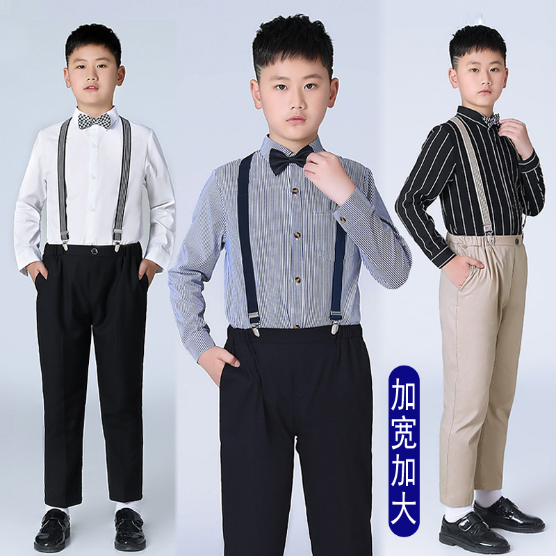 大码男童主持人礼服o套装英伦风加肥加大胖童西装儿童背带裤演出