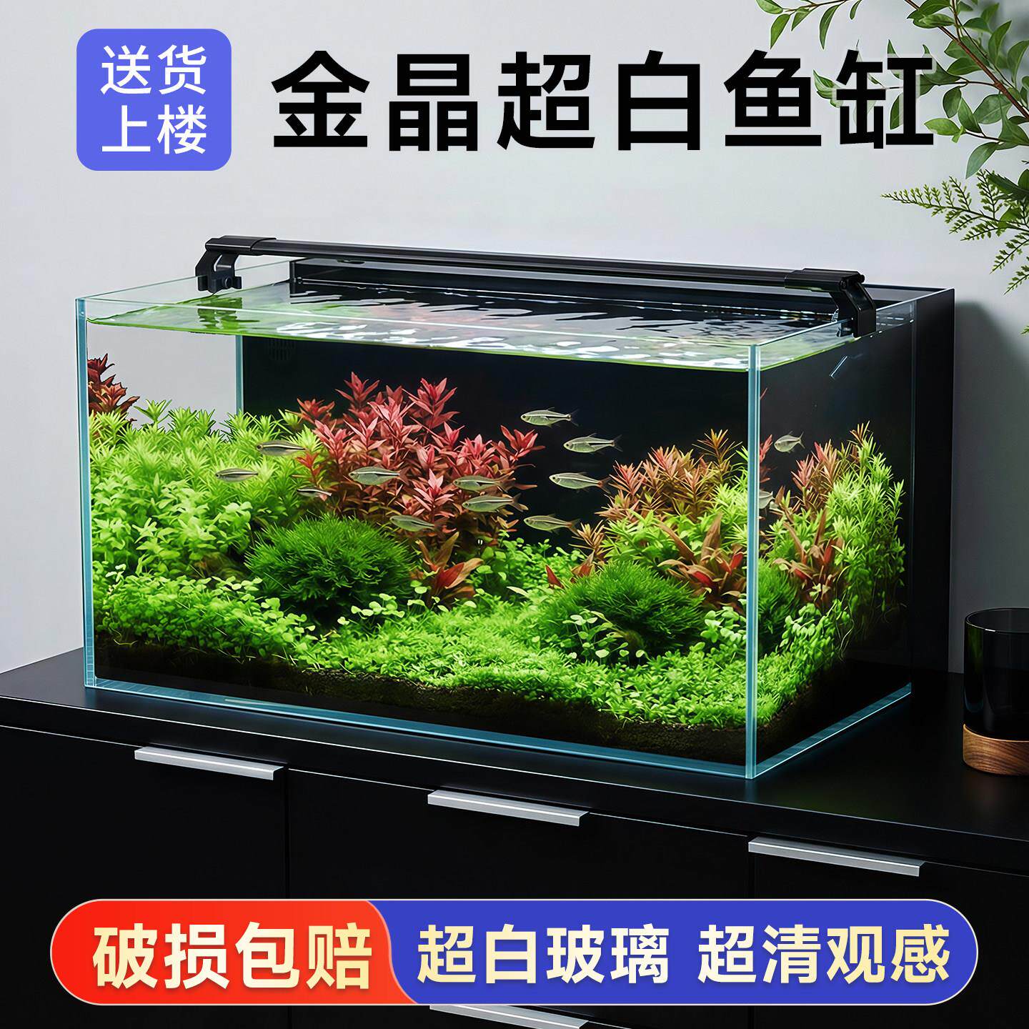 2026新款客厅家用背滤超白鱼缸小型桌面生态玻璃缸过滤制氧一体机