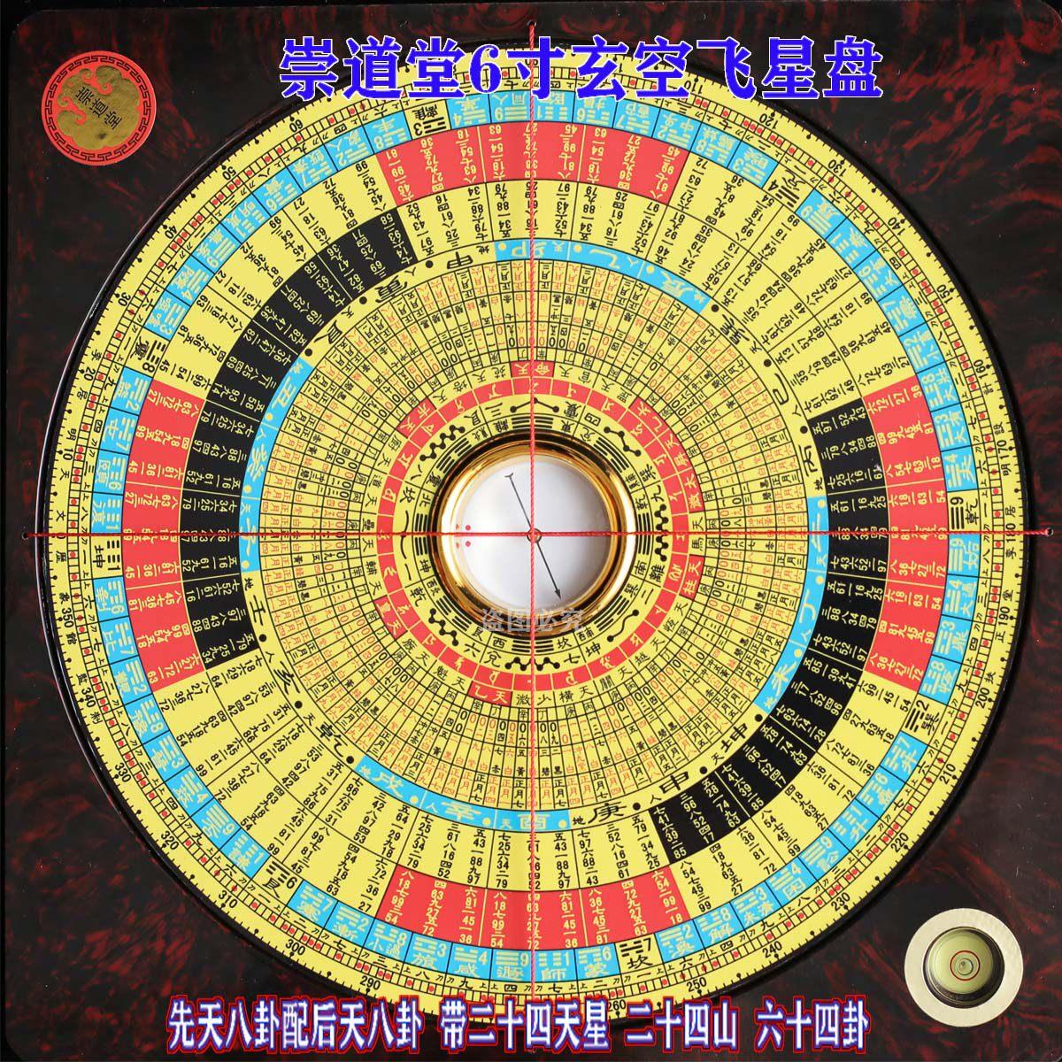 崇道堂新款风水罗盘高精度专业李氏玄空飞星6寸8寸金锁玉关电木盘
