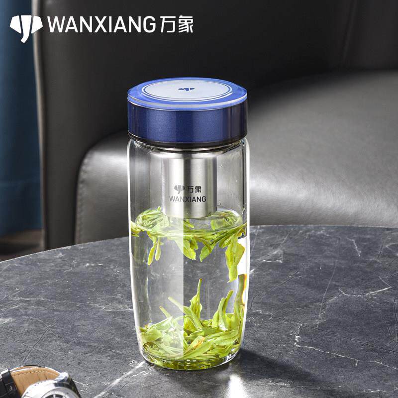 万象加厚玻璃杯商务休闲 水杯大容量带滤网车载男女杯子U186L/V18