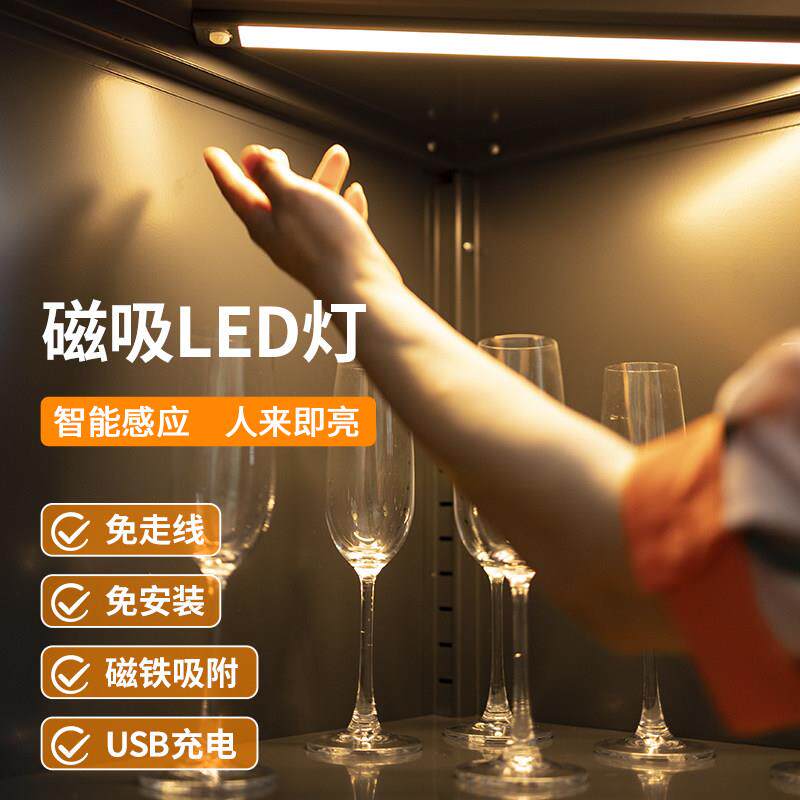 信工超薄LED人体感应灯长条灯带USB充电式无线 线灯条磁吸鞋柜整