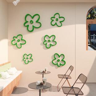 奶茶店墙壁面装饰摆件网红打卡拍照区蛋糕背景布置绿色贴纸画春天