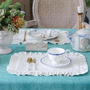 MISS PEONY防水餐垫棉麻布艺公主风北欧美法式隔热长方形盘子桌垫