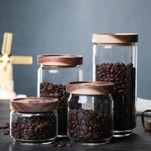 咖啡豆杂粮干果茶叶密封 品质生活 加厚玻璃储物罐木盖密封罐