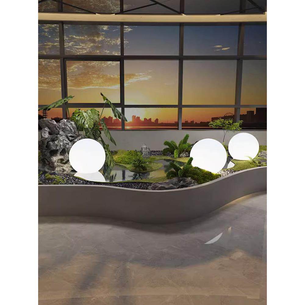 圆球灯,夜光月光灯,室内景观楼梯景观灯,落地绿化植物布置,氛