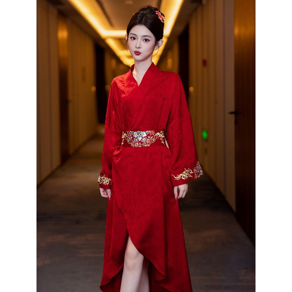 新中式晨袍女新娘结婚睡衣高级感睡袍红色本命年冬季长款睡袍浴袍