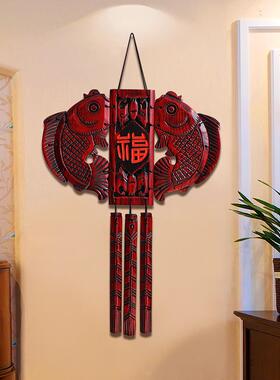 入口壁挂木雕鱼形祝福壁挂中国风客厅壁挂入口门墙装饰