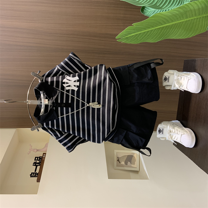 左西男童polo衫工装裤套装2025新款痞帅儿童夏装宝宝短袖t恤两件
