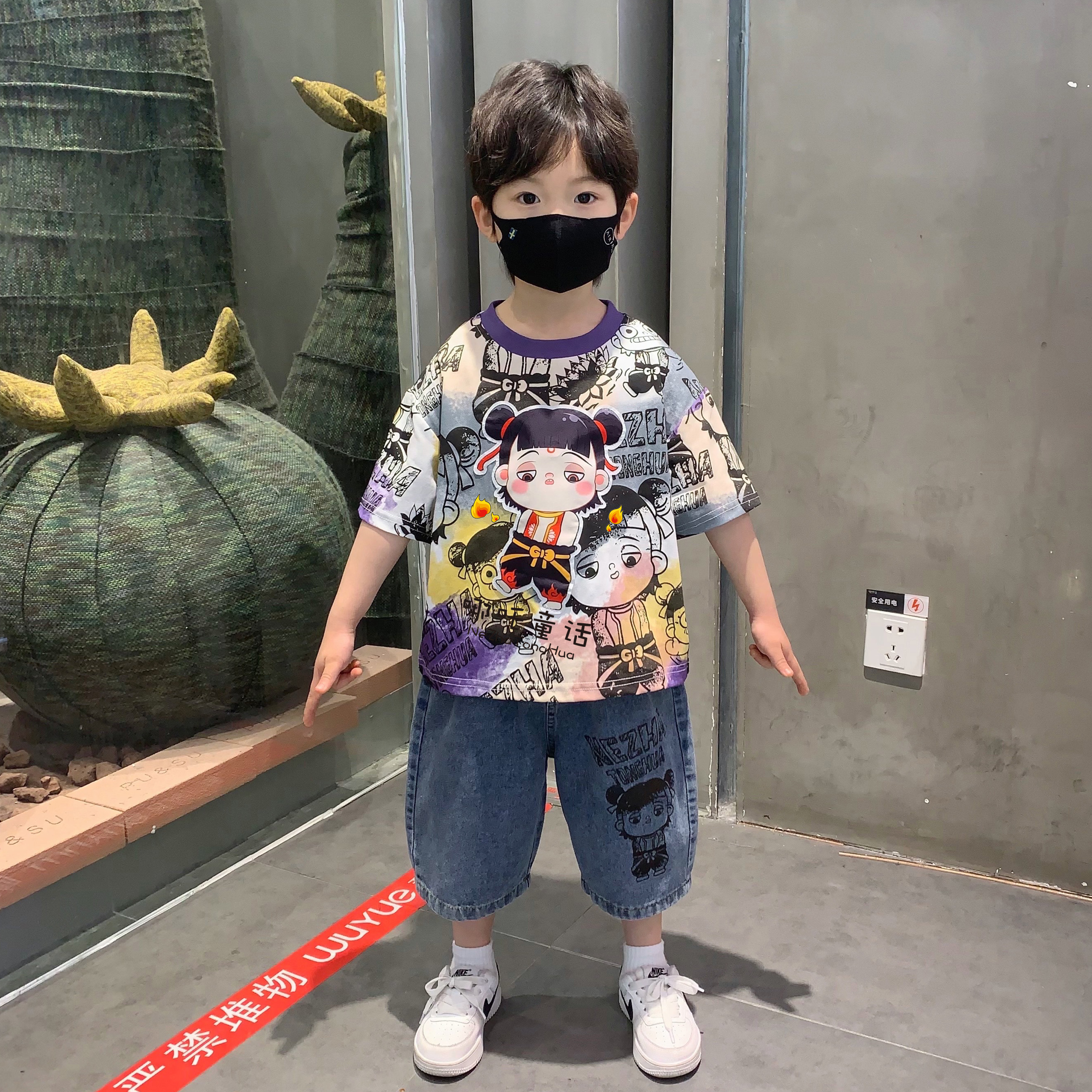 左西哪吒衣服男童夏季套装2025新款帅气休闲宝宝短袖夏装儿童夏日