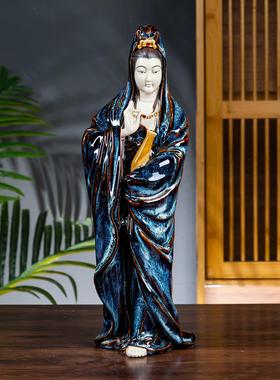 石湾公仔陶瓷工艺品摆件家居客厅玄关送礼佛像净瓶观音妈祖