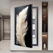 轻奢羽毛大尺寸电表箱装 画客厅 消防栓遮挡配电箱挂画 饰画 画竖款