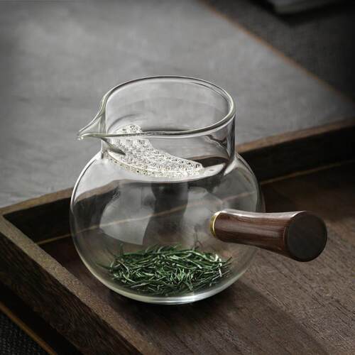 月牙过滤公道杯玻璃带茶漏茶滤一体绿茶泡茶器大号侧把泡茶壶单壶