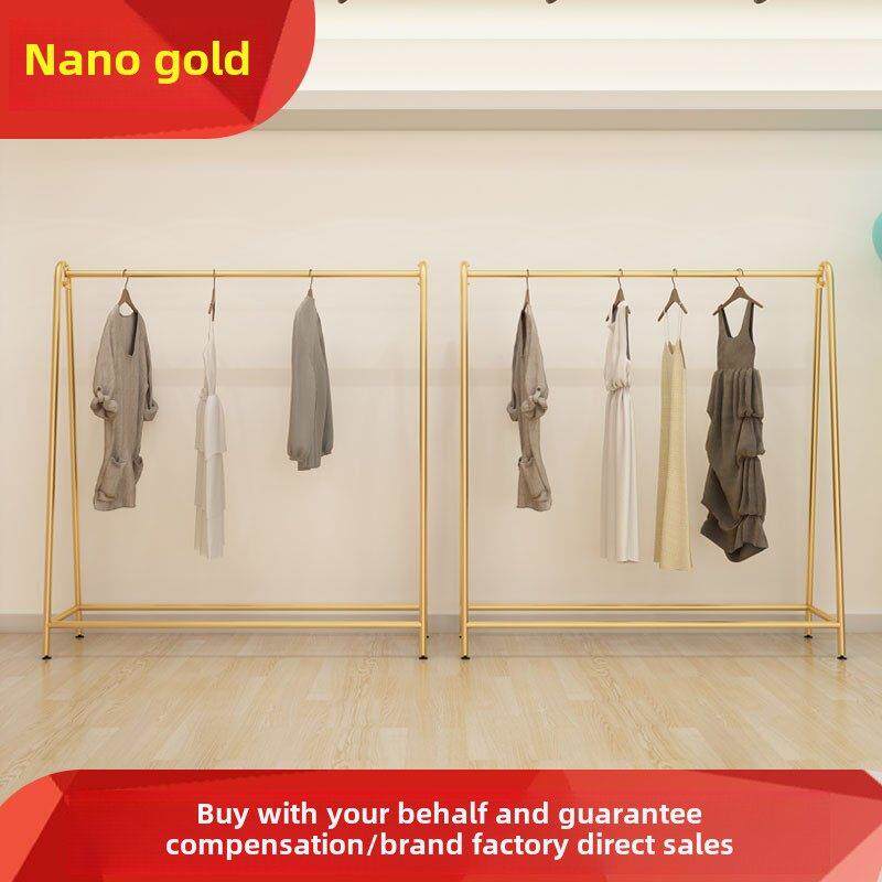 衣架服装店专用展示架落地式铁艺货架金色女装挂衣杆中岛架陈列架