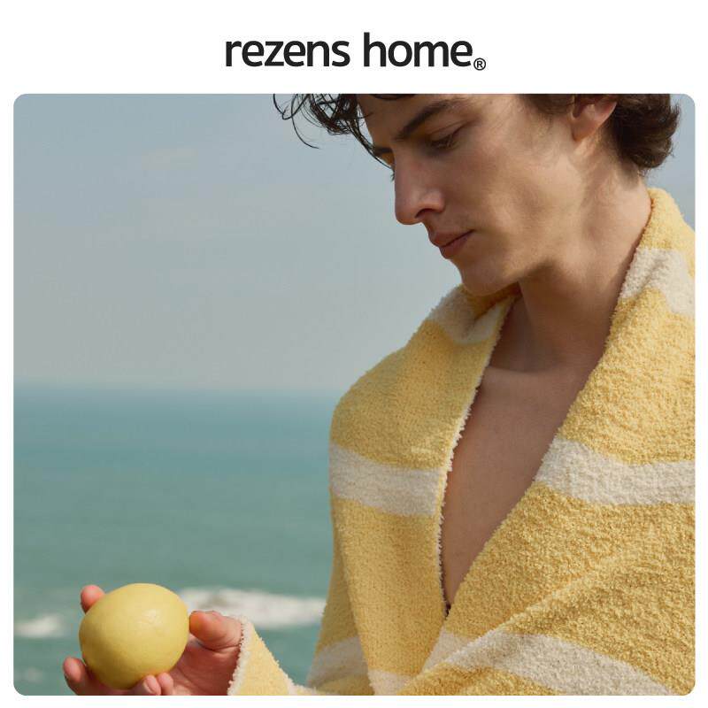 【盖毯】 Rezens A类半边绒毛毯 条纹沙发毯披肩毯空调毯 柠檬黄