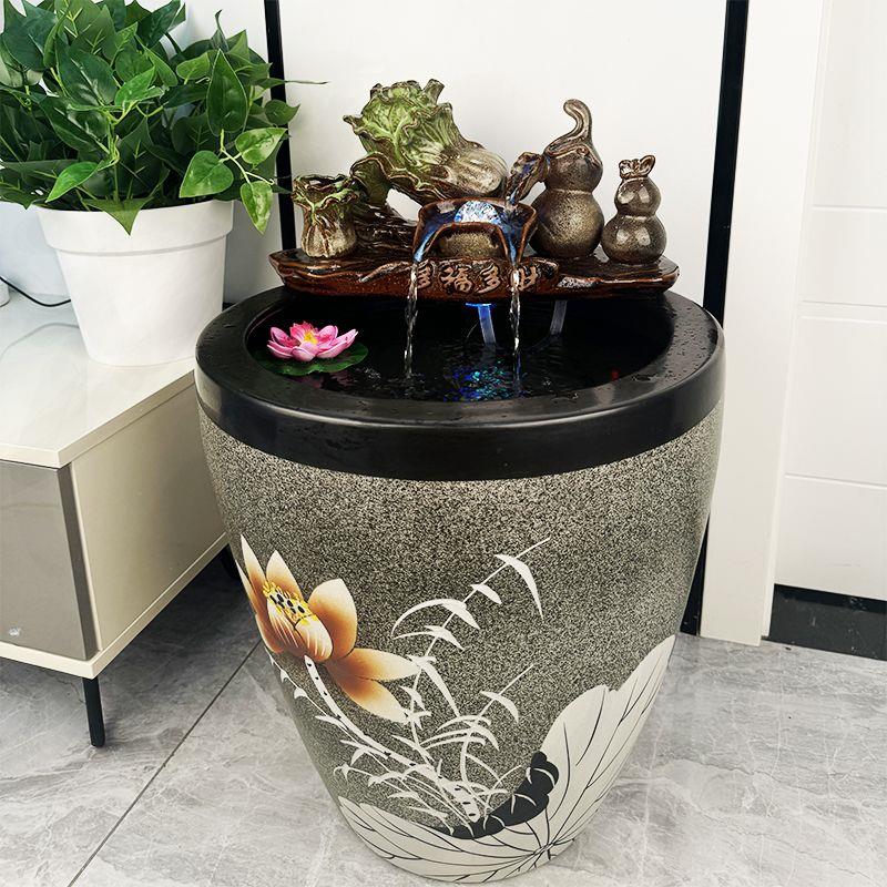 陶瓷古法养鱼缸流水循环风水缸家用摆件客厅养鱼缸盆招财缸风水轮
