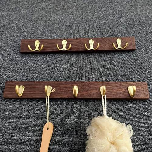 黑胡桃实木墙上黄铜挂钩衣帽架卫生间免打孔壁挂置物架卧室挂衣架