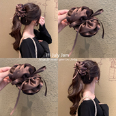 扁头救星 韩国多层褶皱蝴蝶结香蕉夹后脑勺高马尾竖夹扭扭夹头饰