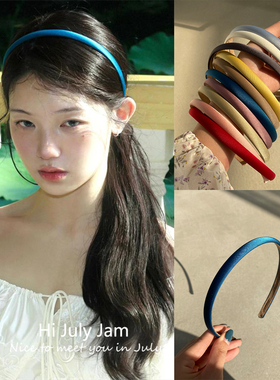 蓝色海边~ 蓝色缎面细款发箍！2025新款高端简约气质洗脸发卡头饰