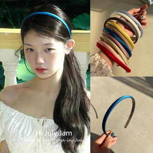 2025新款 发箍 高端简约气质洗脸发卡头饰 蓝色缎面细款 蓝色海边