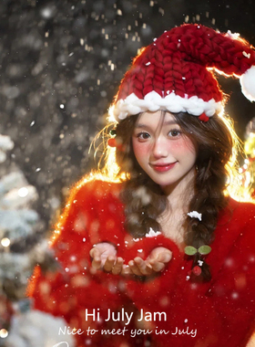 圣诞节红色帽子圣诞老人针织帽粗毛线帽网红氛围拍照道具新年头饰