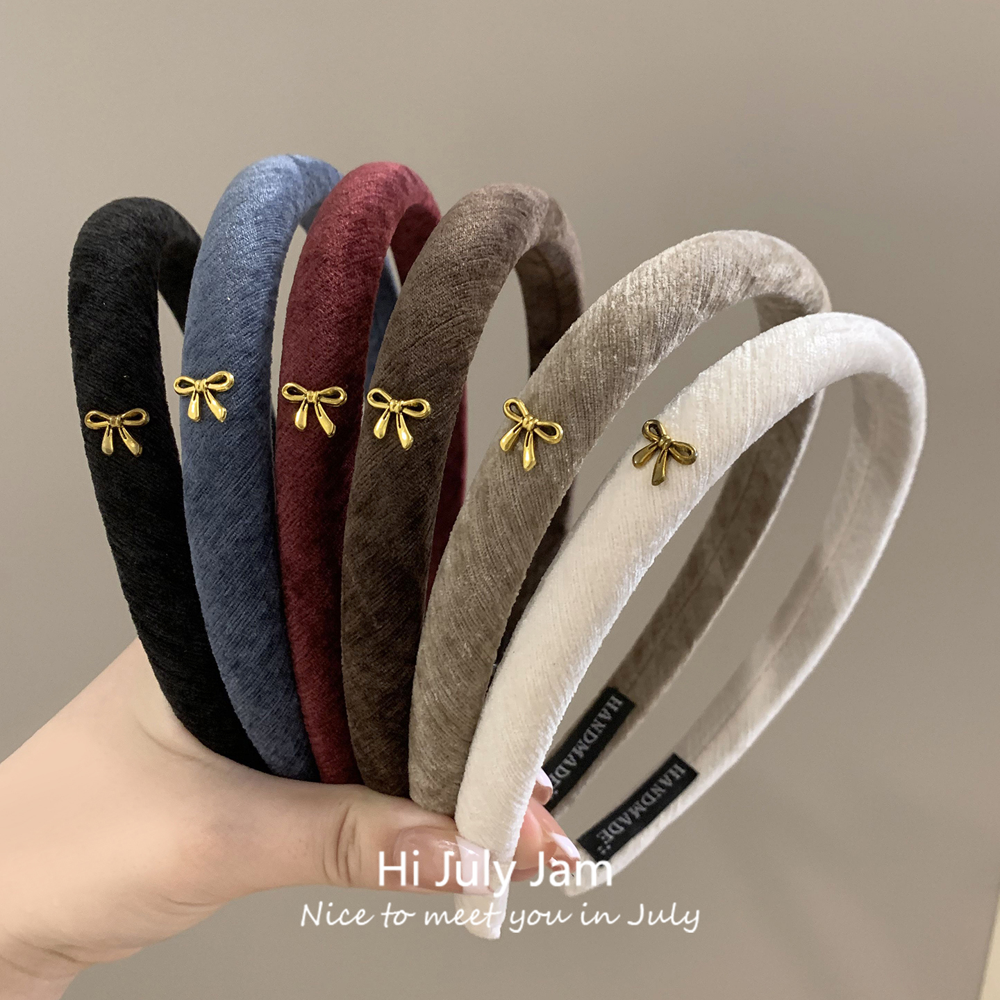 韩系洋气秋冬丝绒细款发箍女气质小金标蝴蝶结高颅顶发卡头箍头饰
