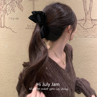 秋冬丝绒蝴蝶结马尾香蕉夹竖夹女2025新款 高级感减龄气质发夹发饰