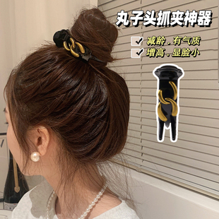 高级感双C字母丸子头抓夹子女后脑勺发夹马尾夹发卡盘发神器头饰